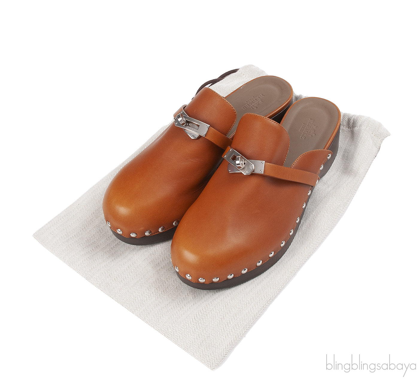 Hermes Carlota Brown Leather Mules