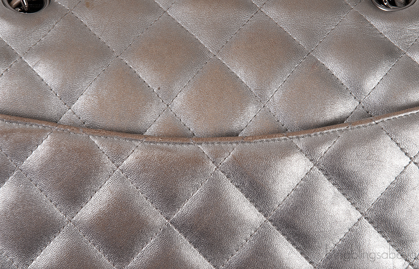 Chanel Silver Quilted Classic Jumbo Flap Bag PHW