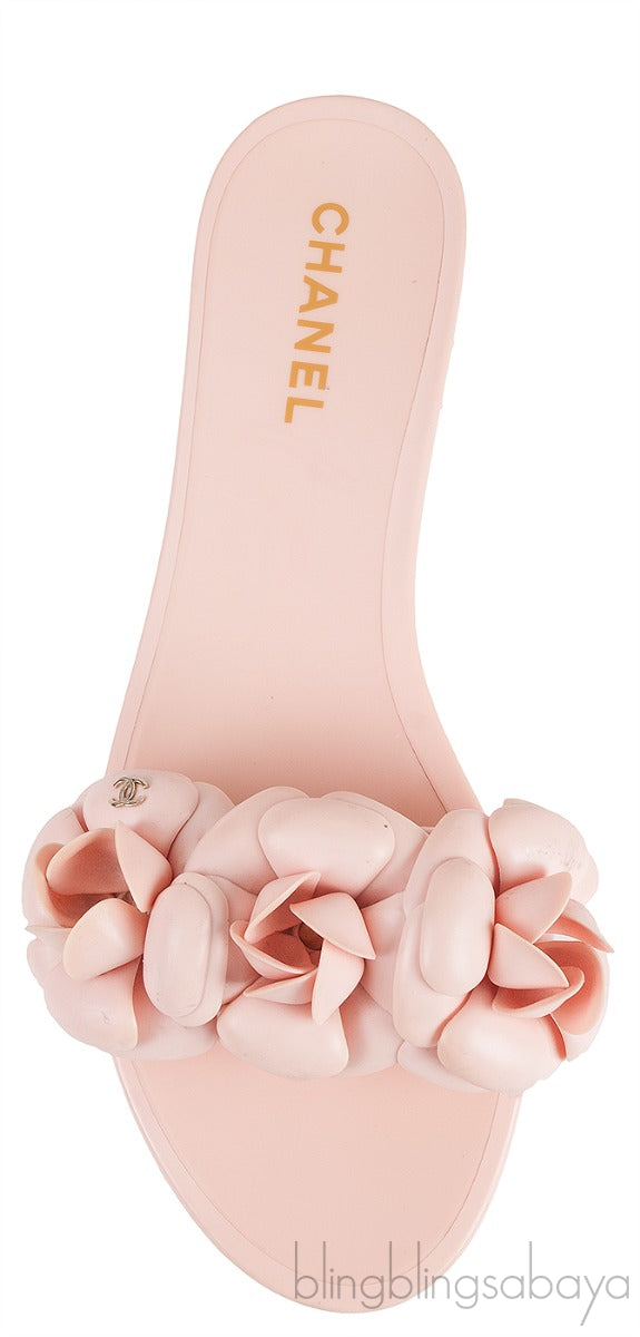 Pink Camellia Rubber Logo Mules