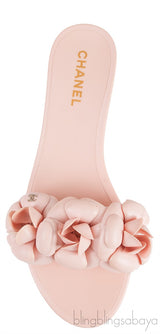 Pink Camellia Rubber Logo Mules