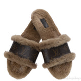 Louis Vuitton Cognac Monogram Mink Fur Slides