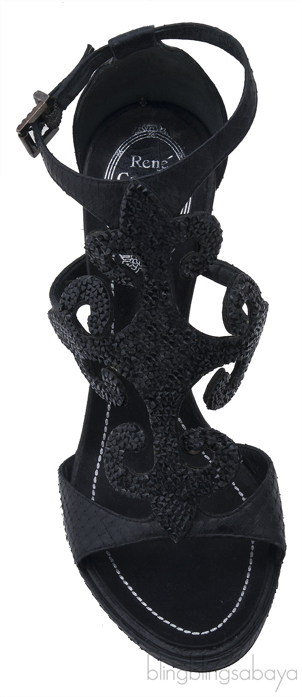 Black Swirl Strass Python Heels