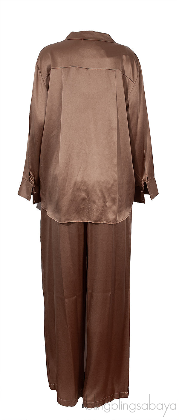 Brown Satin Trouser and Long Sleeve Shirt
