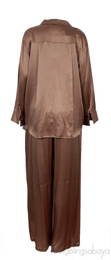 Brown Satin Trouser and Long Sleeve Shirt