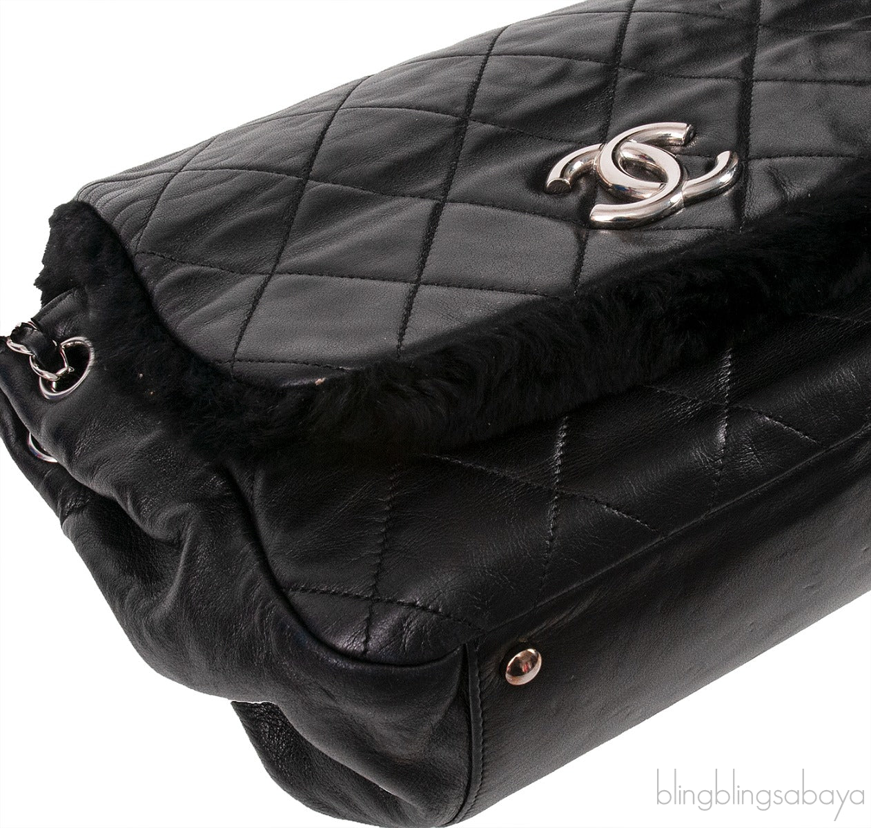 Black Quilted Rabbit Fur Bag