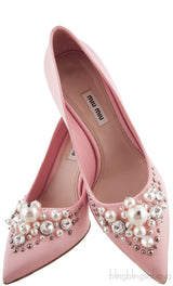 Embellished Pink Satin Pump