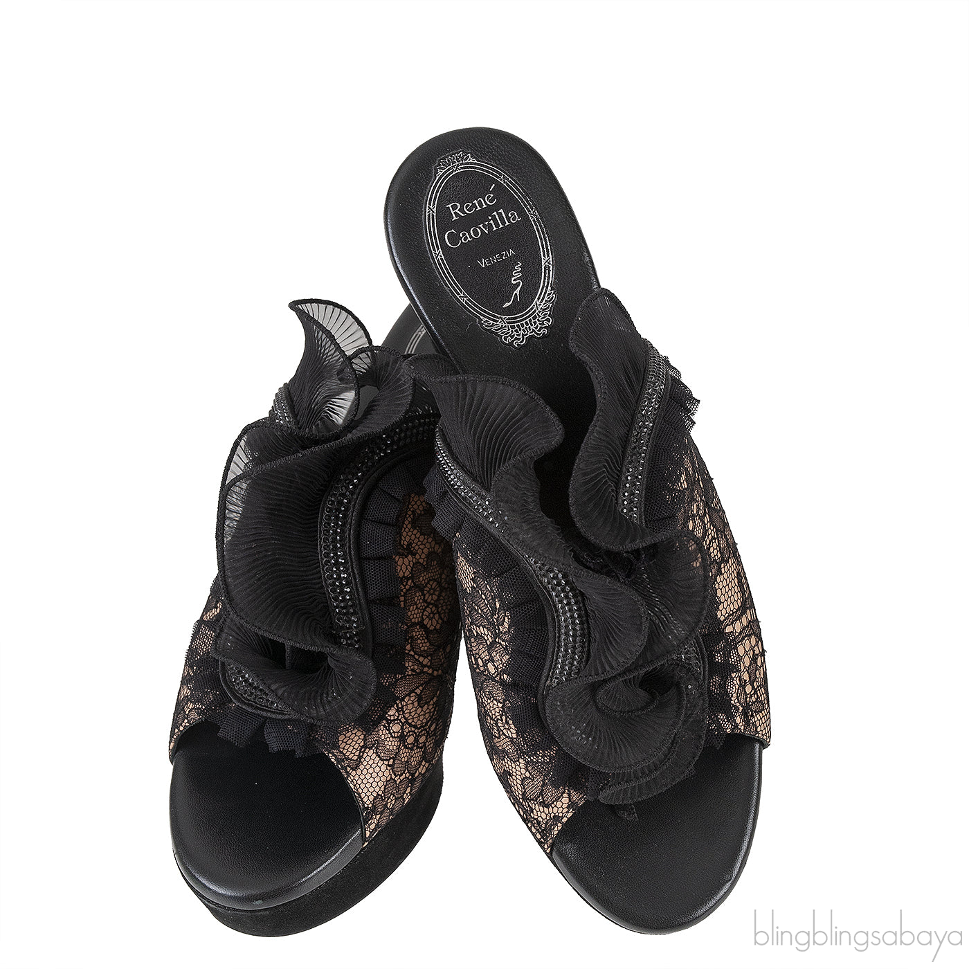 Black/Beige Crystal Embellished Wedge