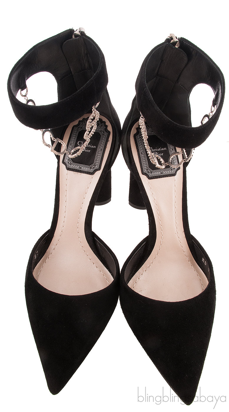 Black Suede Pointed Slingback Sandals