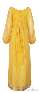 Dark Honey Pleated Silk Mousseline Maxi Dress