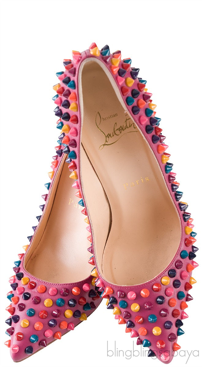 Multicolored Spike Purple Leather Pump