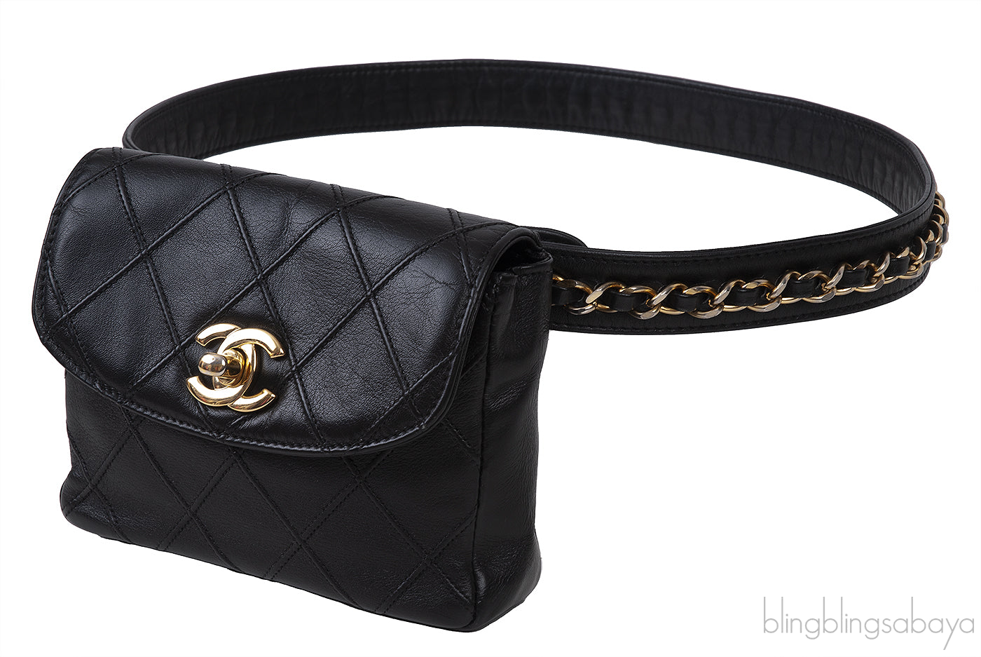 Chanel Black Quilted Leather Vintage Classic Chain Belt Bag