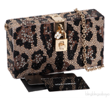 Dolce & Gabbana Leopard Crystal Hard Clutch Shoulder Bag