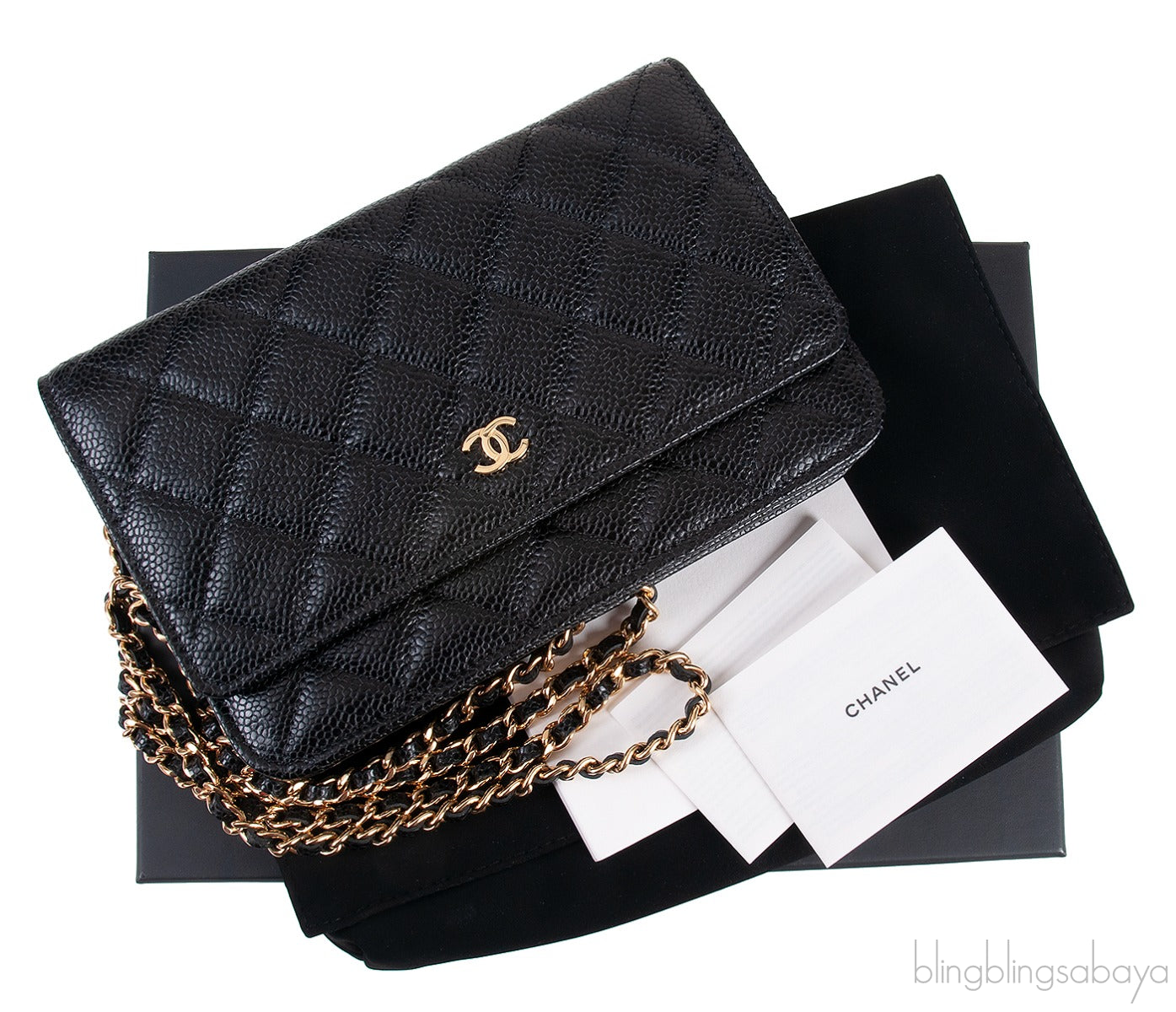 Black Quilted Caviar WOC Wallet on Chain