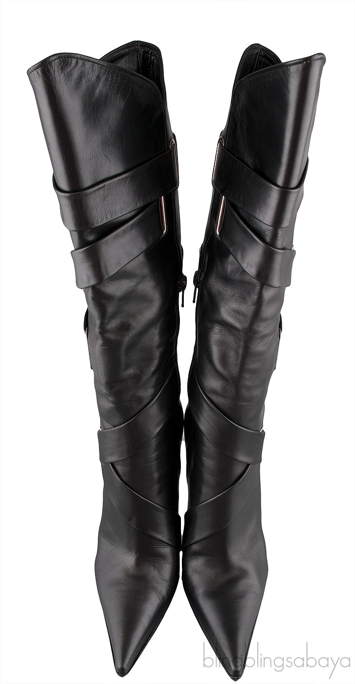 Black Leather Pointed Toe Boots