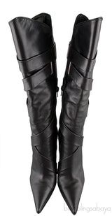 Black Leather Pointed Toe Boots