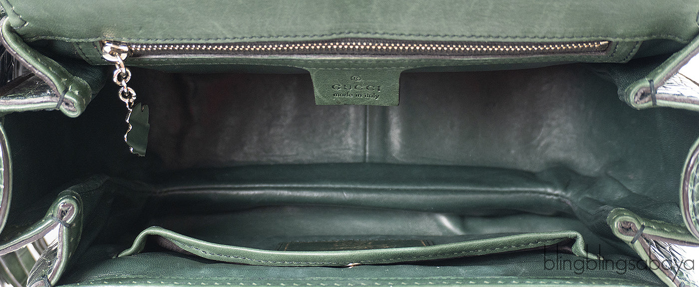 Gucci Forest Green Medium Crocodile Bamboo Top Handle Bag