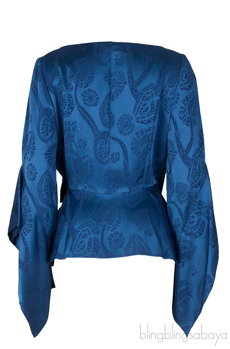Blue Wrap Long Sleeve Top