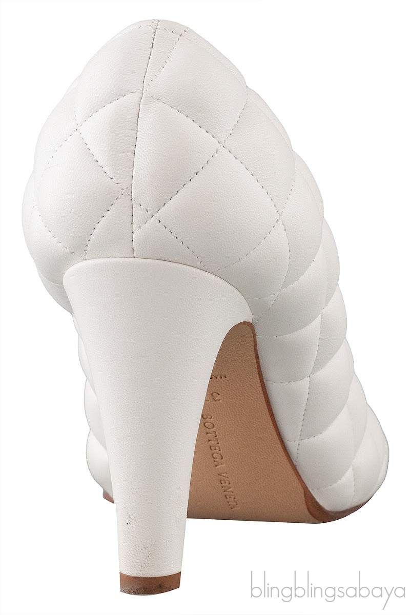 Bottega Veneta White Padded Block Square Toe Quilted Heels