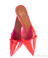 Neon Pink Pointed Toe PVC Mule