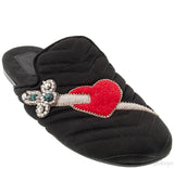 Black Quilted Satin Heart Slipper