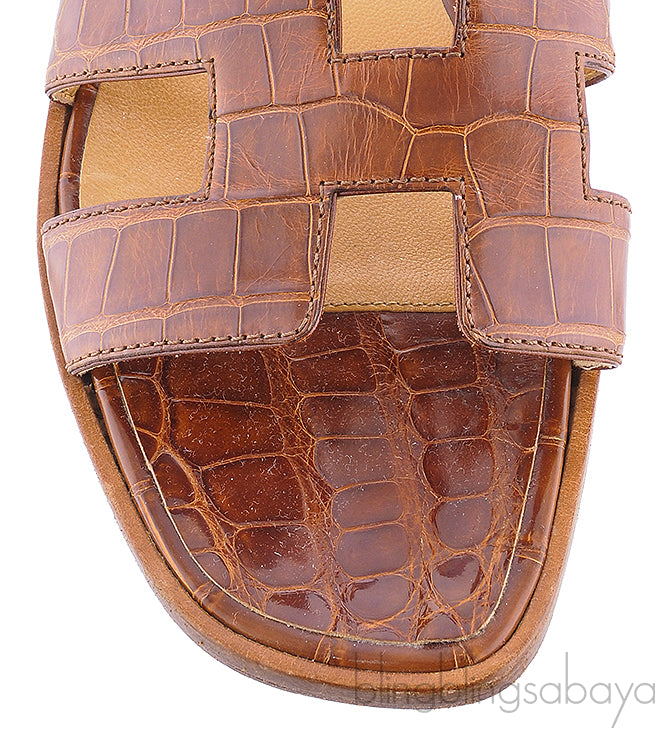 Oran Sandals Brown Crocodile