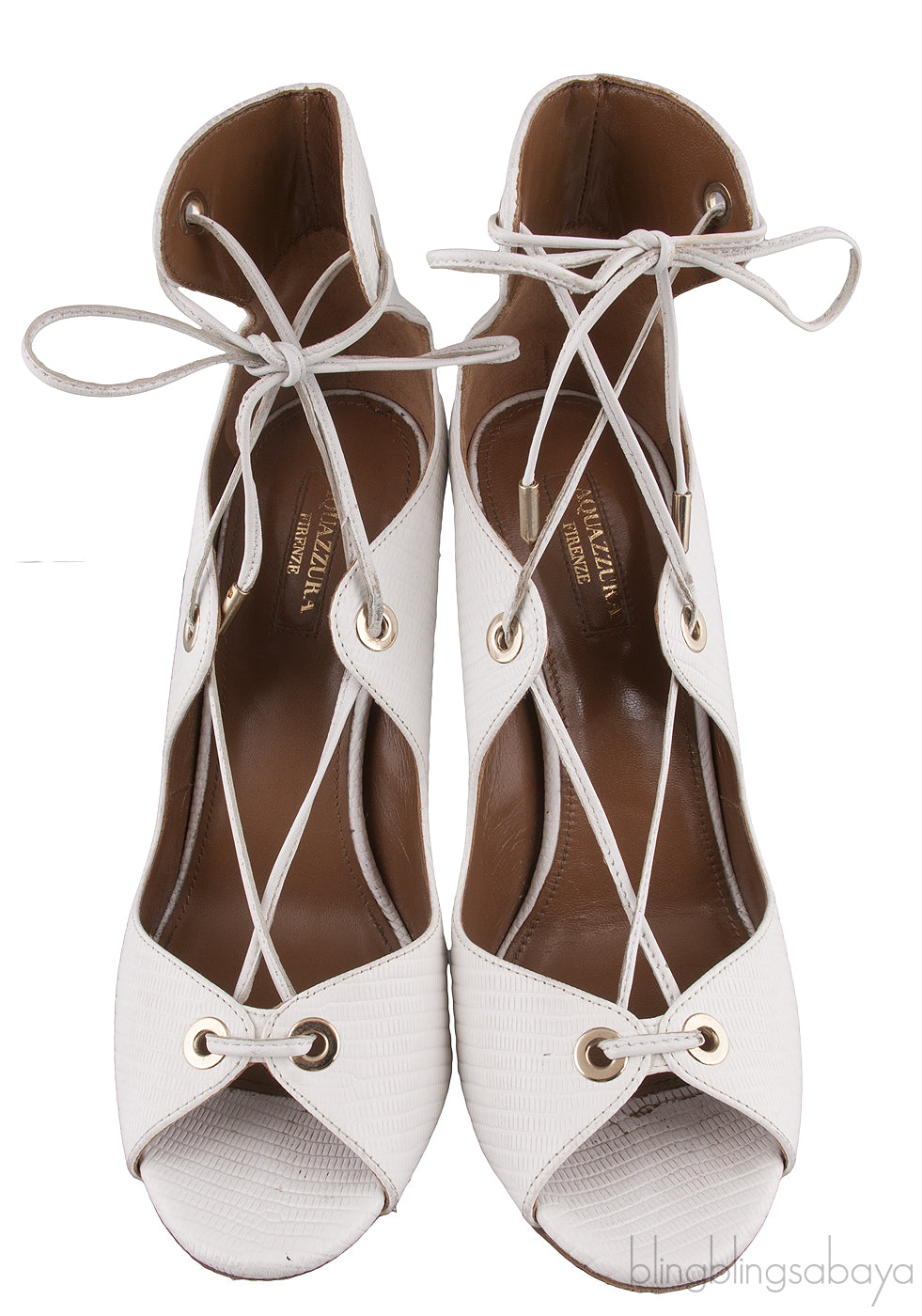 White Lizard Embossed Lace Up Heels