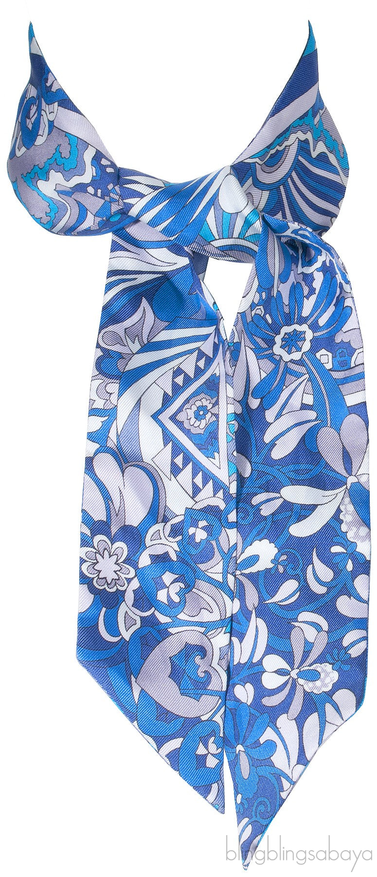 Blue Floral Printed Twilly