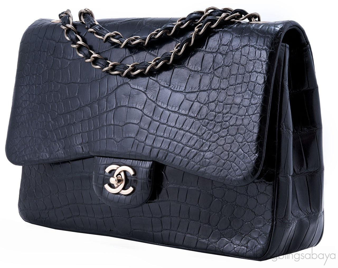 Classic Jumbo Black Shiny Croco