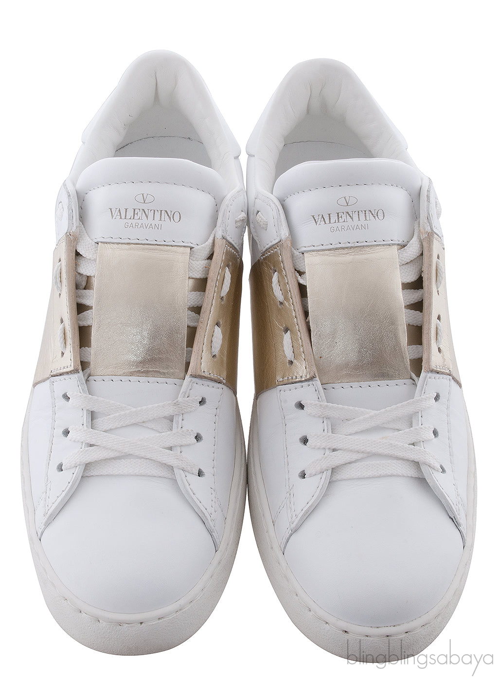 White and Gold Stripe Trainer Sneakers