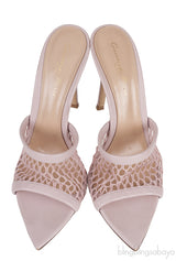 Pink Fishnet Leather Trimmed Mules
