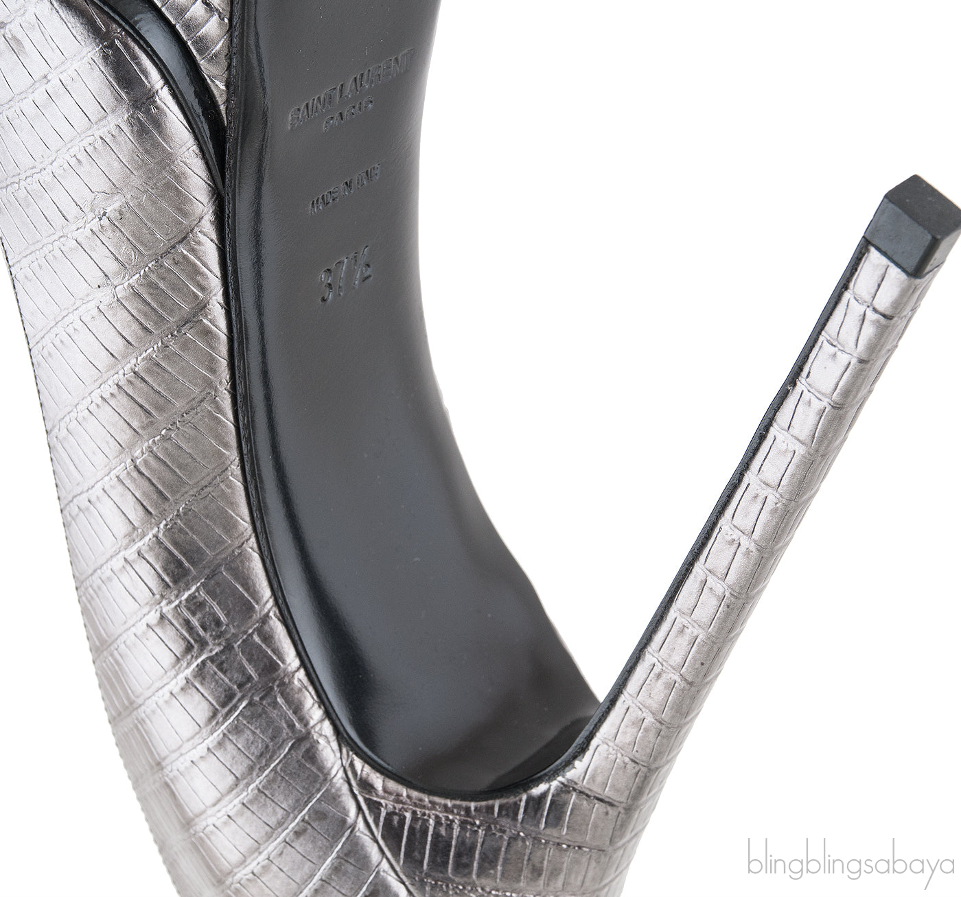 Yves Saint Laurent Gun Metal Lizard Print Pointed Pump