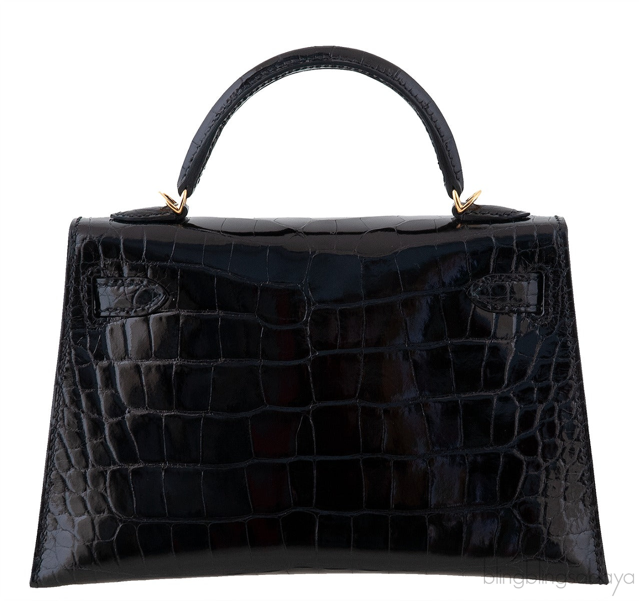 Kelly 20 Black Mini Sellier Crocodile Lisse GHW