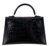Kelly 20 Black Mini Sellier Crocodile Lisse GHW