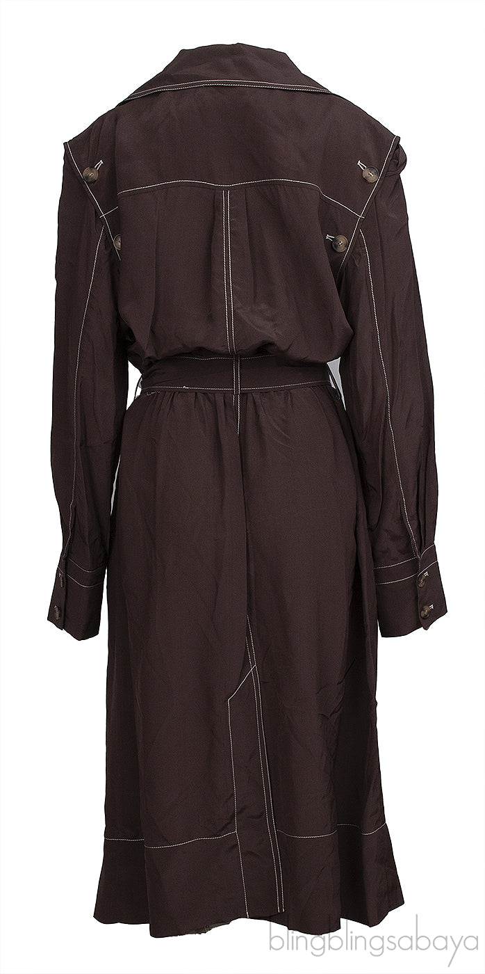 Rejina Pyo Brown Viscose Contrast-Stitch Trench Coat