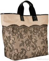 Beige Lace-appliquéd Raffia Tote