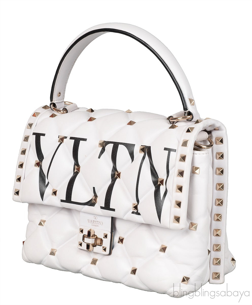 White Candystud Printed Top Handle Bag