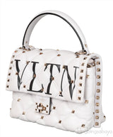 White Candystud Printed Top Handle Bag