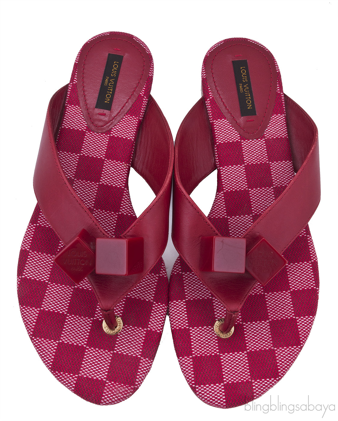 Red Damier Slip-on Sandals