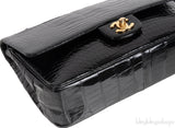 Vintage Black Patent Crocodile Medium Double Flap Bag GHW