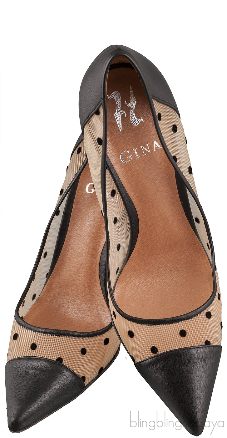 Polka dot Mesh Pointed Toe Heels