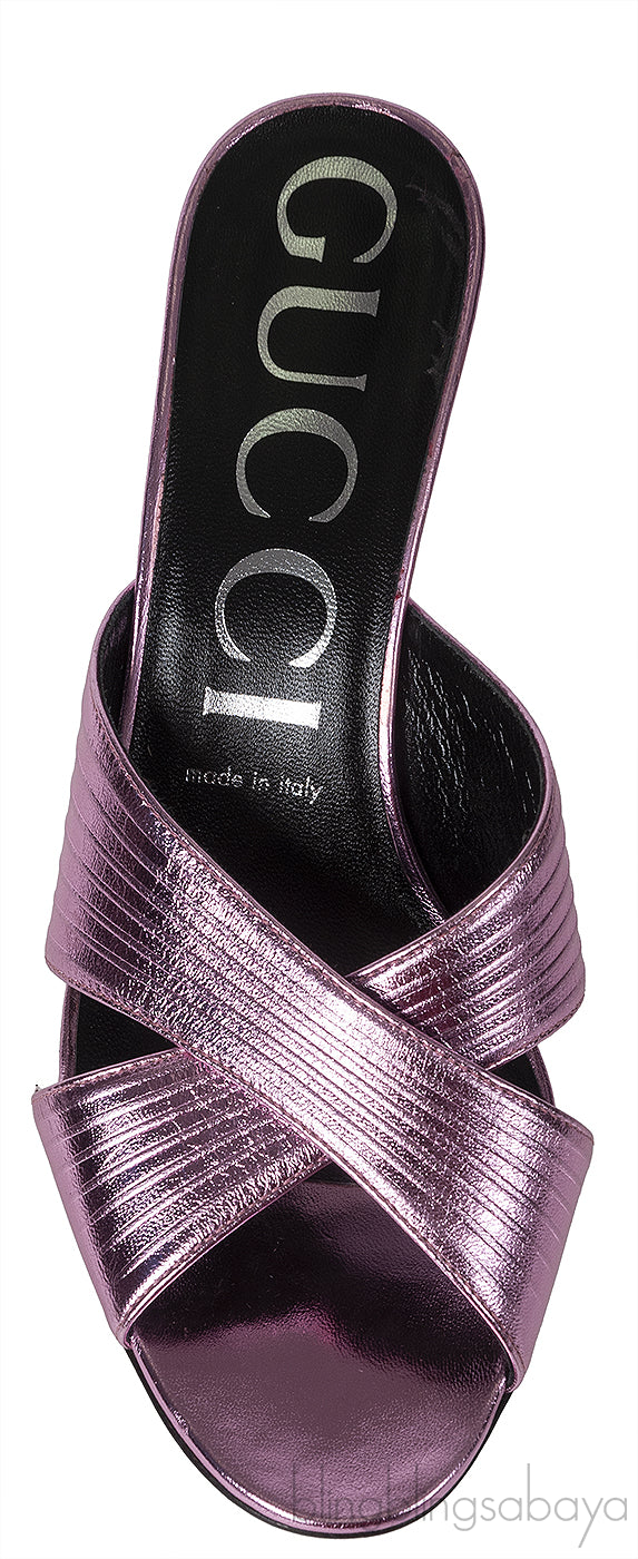 Gucci Criss-cross Metallic Pink Sandals