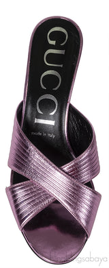 Gucci Criss-cross Metallic Pink Sandals