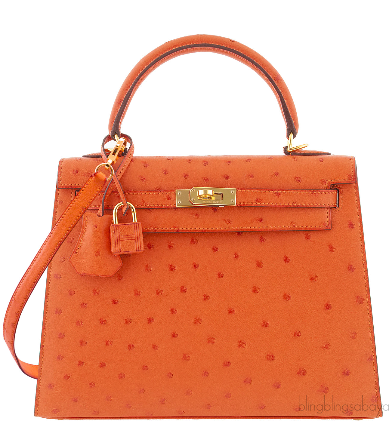 Kelly 25 Tangerine Ostrich Sellier