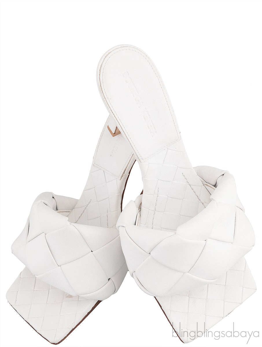 Bottega Veneta White Lido Intrecciato Mules 38