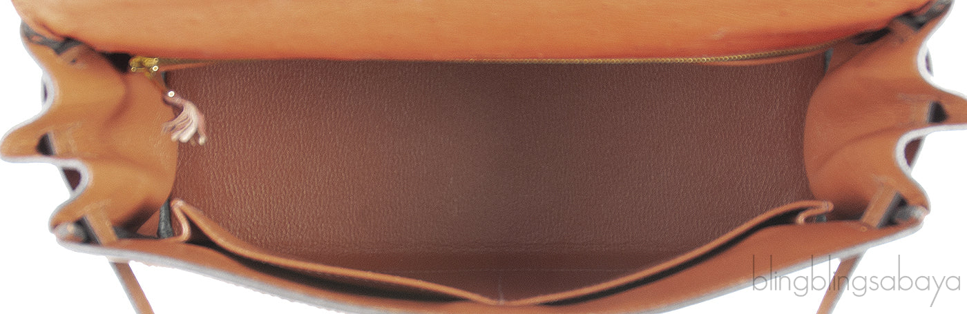 Kelly 32 Ghillies Rouge H Sunset and Brique Ostrich Bag