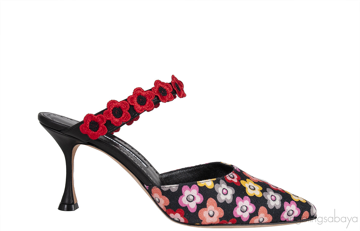 Chamaca 70 Appliquéd Floral-print Linen Mules