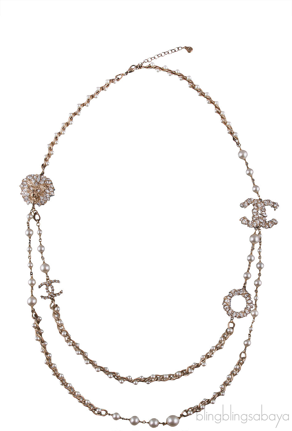 Lion CC Faux Pearl Crystal Necklace