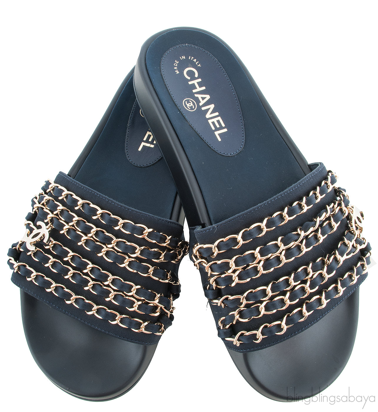 Chanel Blue Chain Slip-on Sandals