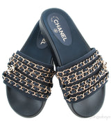 Chanel Blue Chain Slip-on Sandals