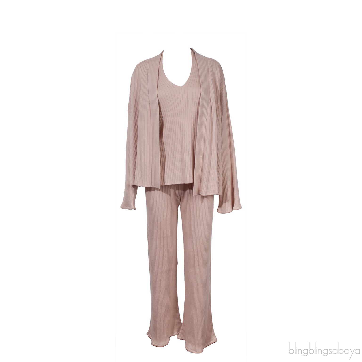 Pink Cashmere Silk Blend Cardigan, Top & Wide Leg Set